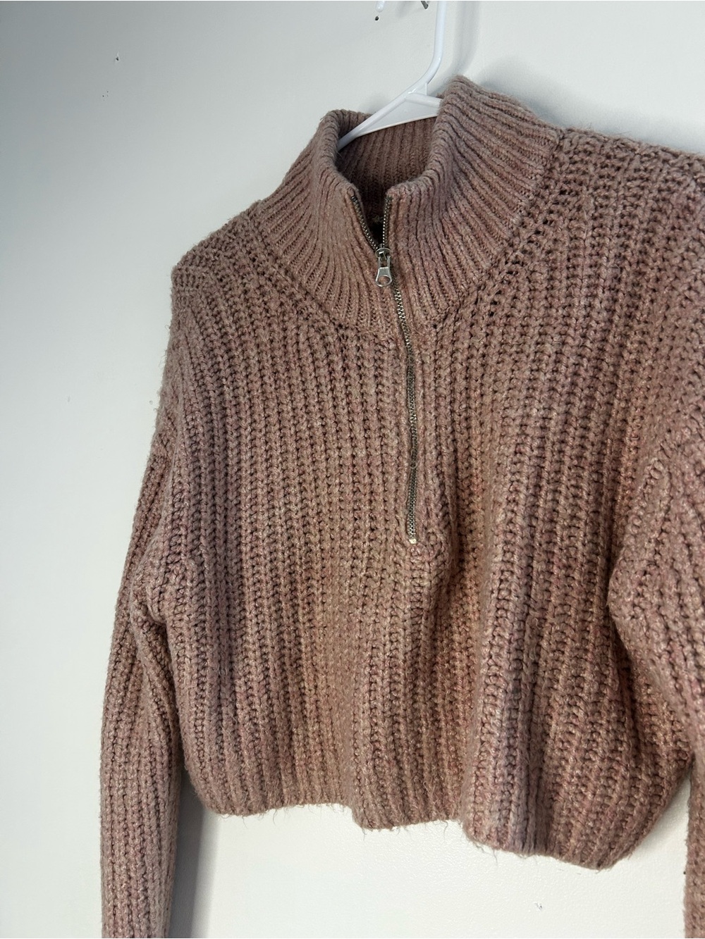 Garage Mauve Cropped Half-Zip Chunky Knit Sweater
